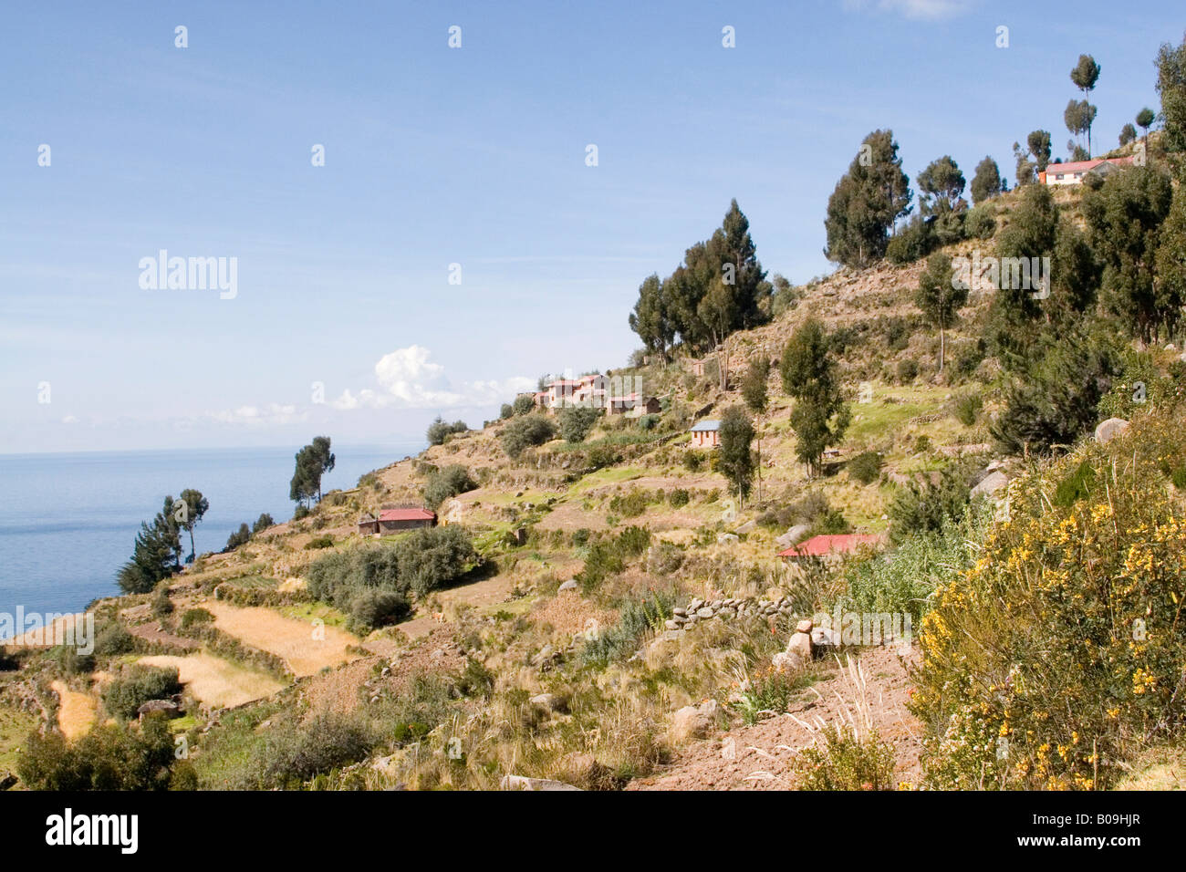 Amérique du Sud - Pérou. Campagne en pente à l'île de Taquile sur le lac Titicaca au Pérou. Banque D'Images