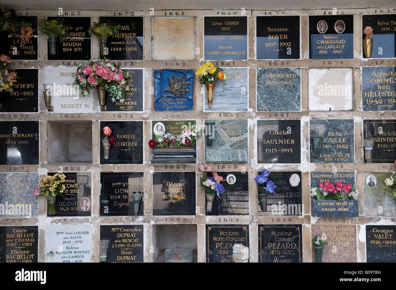 Le columbarium au cimetière du Père Lachaise Paris France. Banque D'Images