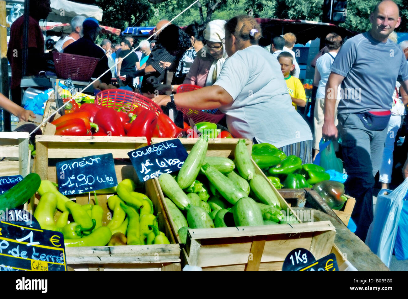 Arles France, en dehors du marché agricole samedi personnes Shopping, produits frais, approvisionnement alimentaire durable, marché d'arles provence Banque D'Images