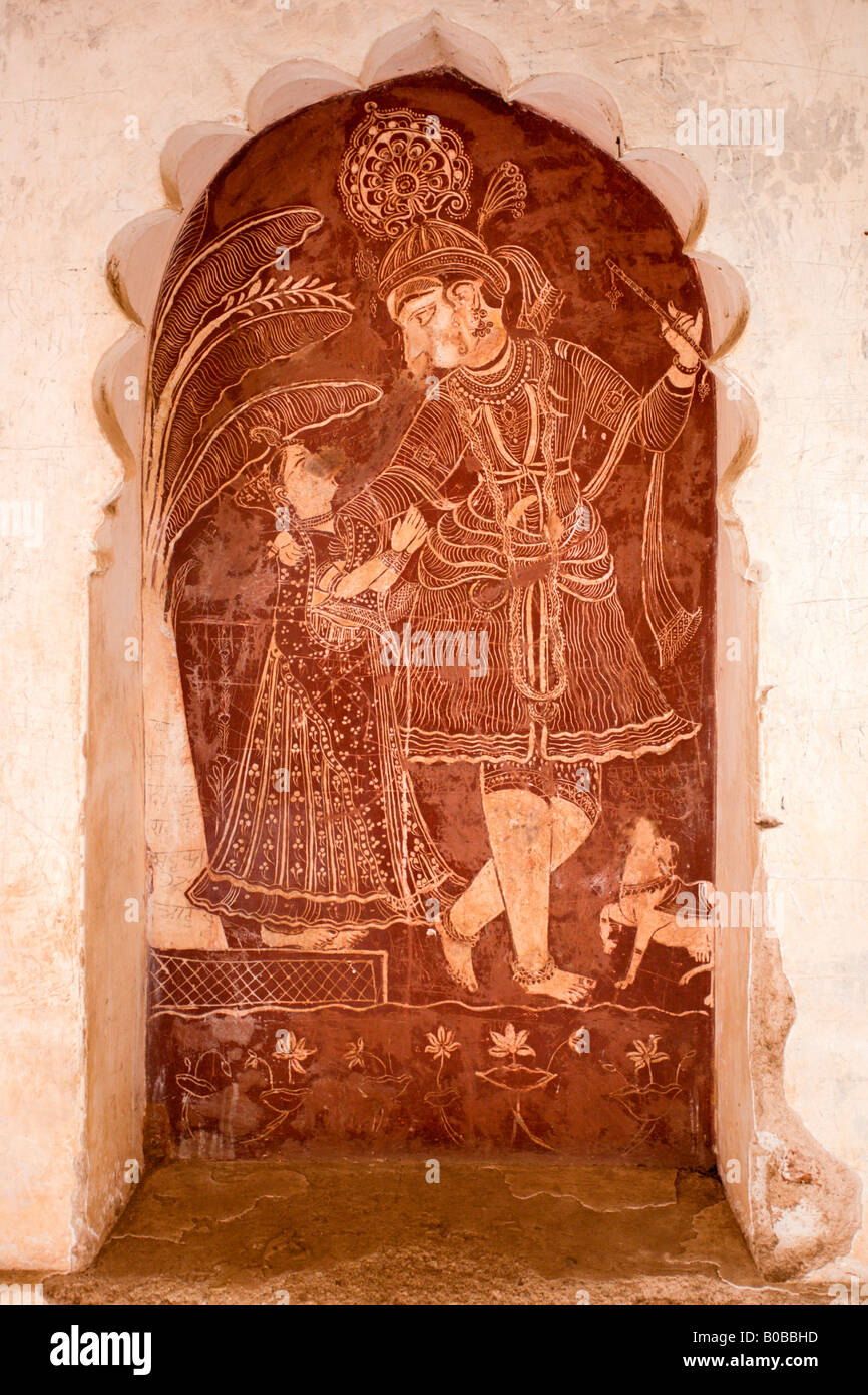 Orchha : Laksmi Narayan Temple : peintures anciennes : Radha-Krishna Banque D'Images