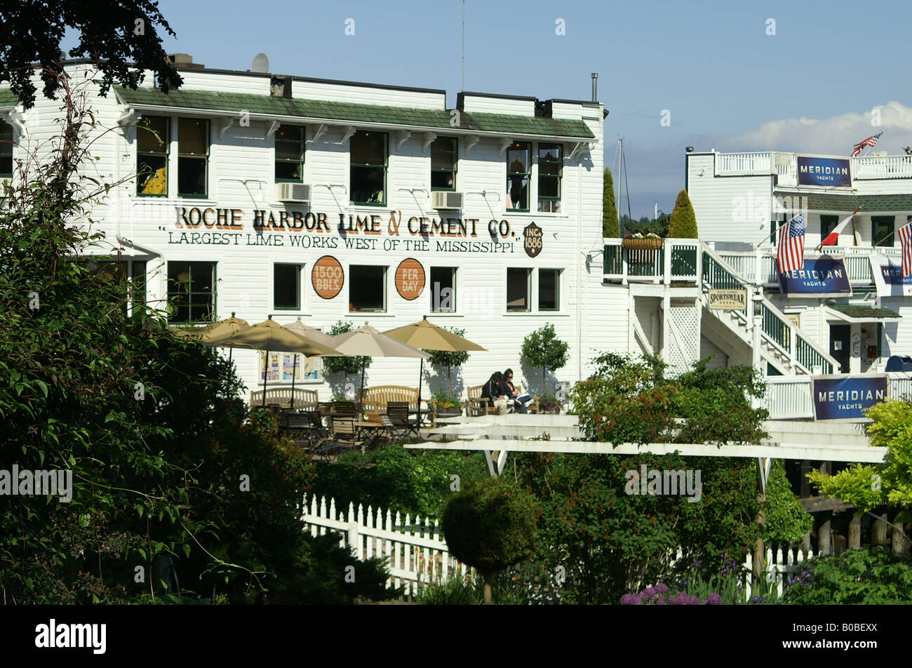 Roche Harbor Hotel, San Juan Island, avec alors que picket fence Banque D'Images