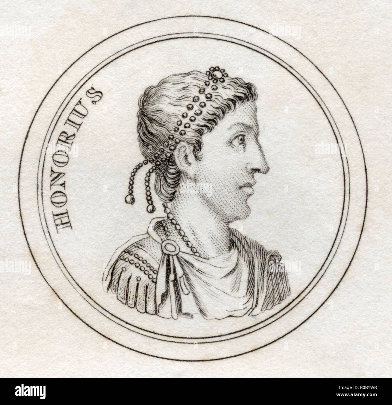 Flavius Honorius, 384 - 423. Empereur romain. Du livre Crabbs Historical Dictionary Published 1825 Banque D'Images