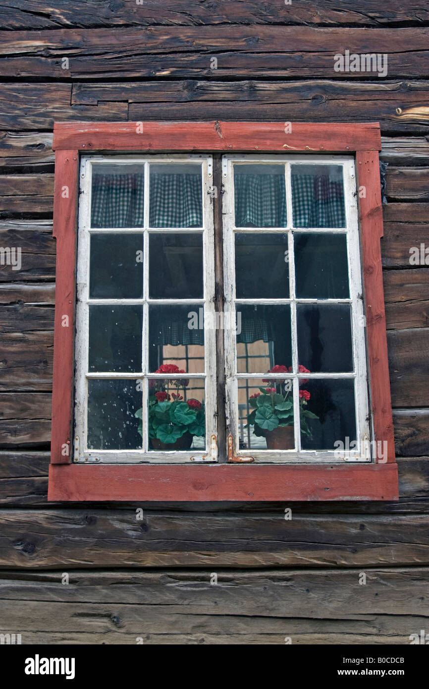 Vieille fenêtre dans la ville de Røros, une ancienne ville minière (cuivre), classé Patrimoine Mondial par l'UNESCO Banque D'Images