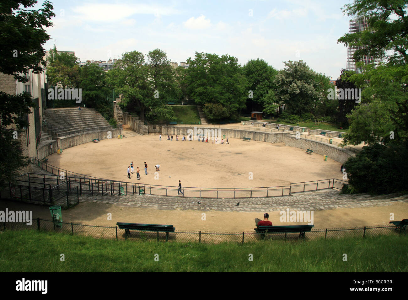 L'amphithéâtre romain ruines d'Arènes de Lutèce (Lutetia Arena), Paris, France. Banque D'Images