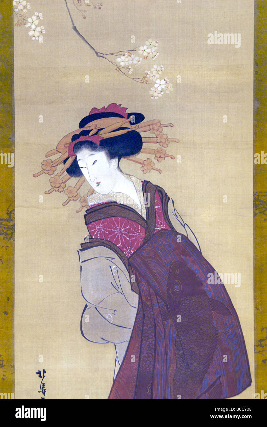 TAYYU DEBOUT. Détail d'une peinture sur soie par Katsushika Hokusai Banque D'Images