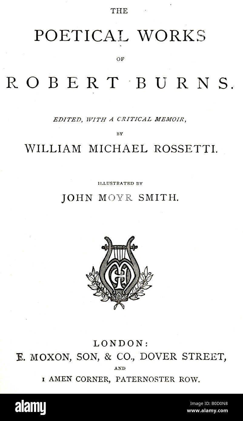 Robbie Burns Robert Victorian Poetry Book 1870 publié par E Moxon, fils & Co Amen Corner Paternoster Row London Banque D'Images