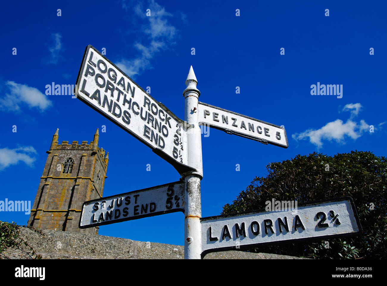 Roadsign au st.buryian,landsend près de Cornwall, Angleterre Banque D'Images