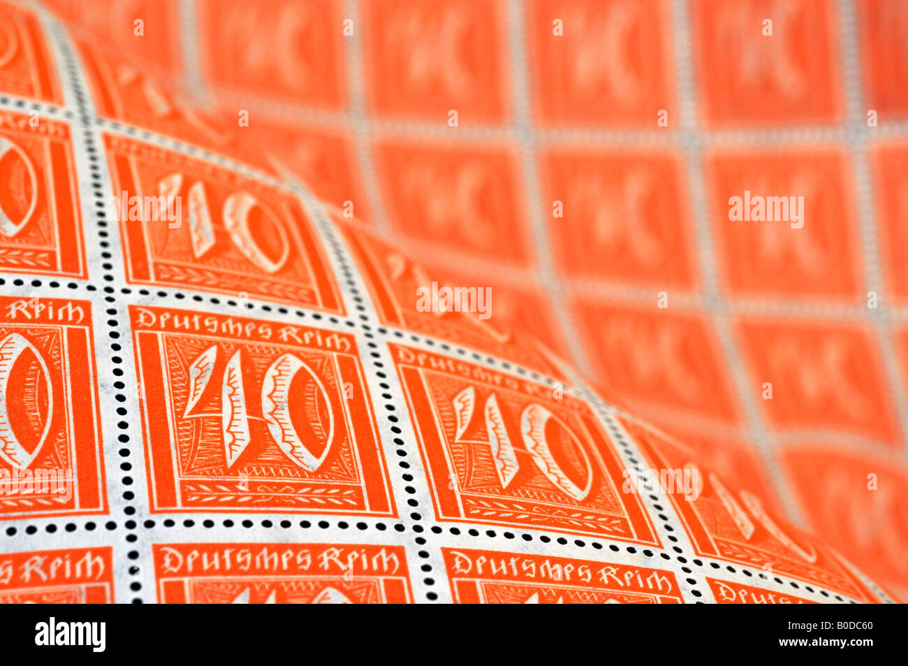 Allemand / Allemagne 1923 inutilisés hyper-inflation de 40 Reichsmark planche de timbres. Banque D'Images