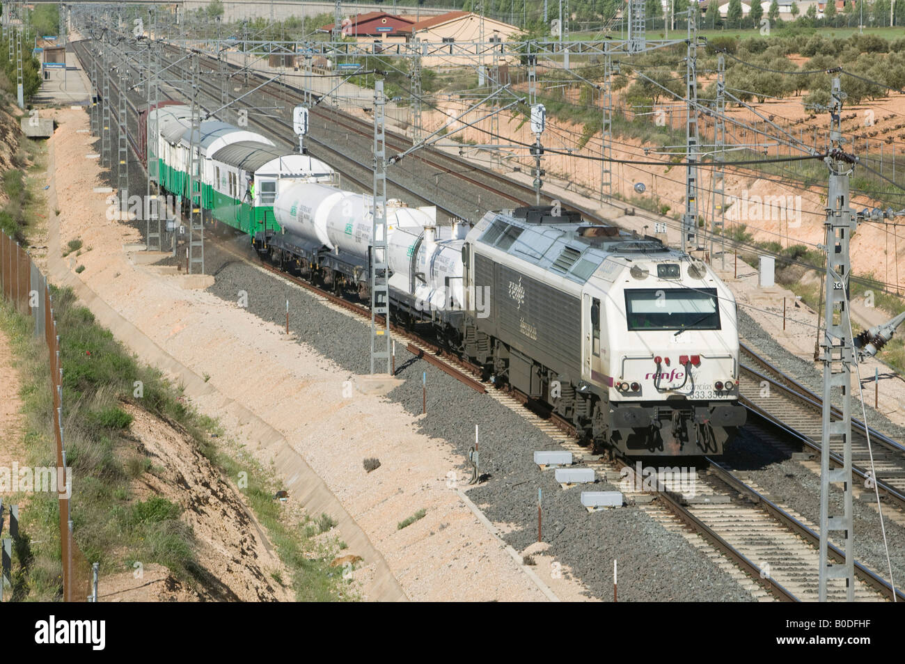 L'Espagne, les chemins de fer, le rail, la lutte contre les mauvaises herbes-killer, train, travail, transport, transport, TREN, comunication, railroad, via Banque D'Images
