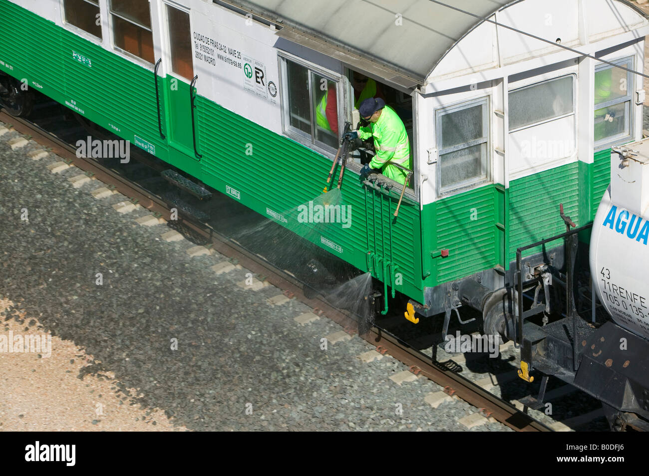 L'Espagne, les chemins de fer, le rail, la lutte contre les mauvaises herbes-killer, train, travail, transport, transport, TREN, comunication, railroad, via Banque D'Images