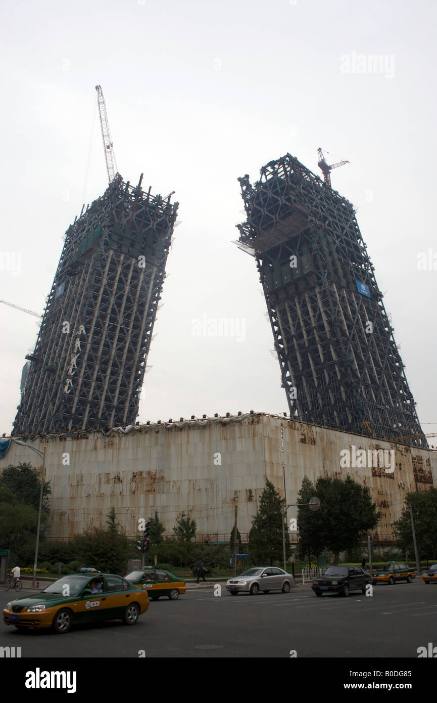 La tour CCTV en construction Beijing Chine Banque D'Images