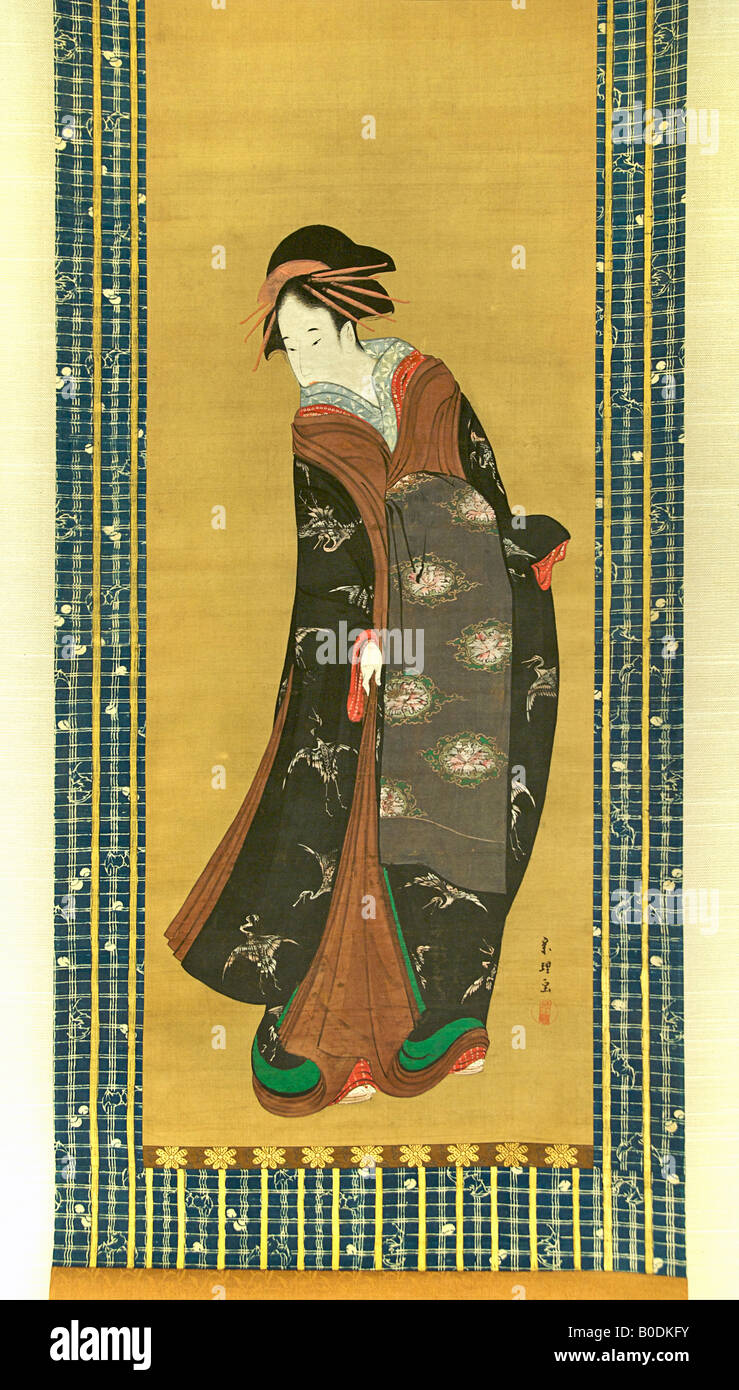 Beauté DEBOUT. Peinture sur soie par Katsushika Hokusai Banque D'Images