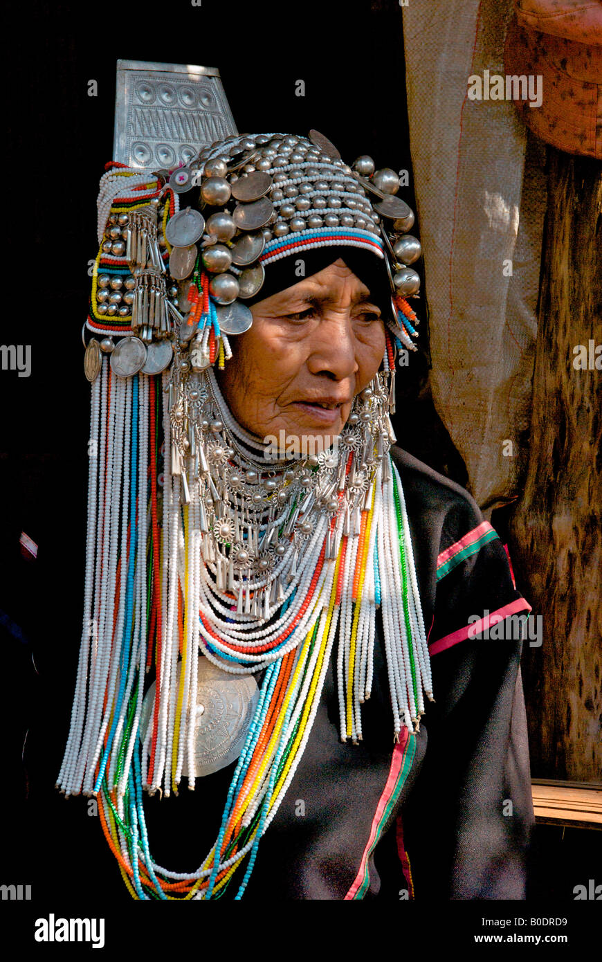 Portrait Akha hill tribe elderley woman Province de Chiang Rai en Thaïlande Banque D'Images