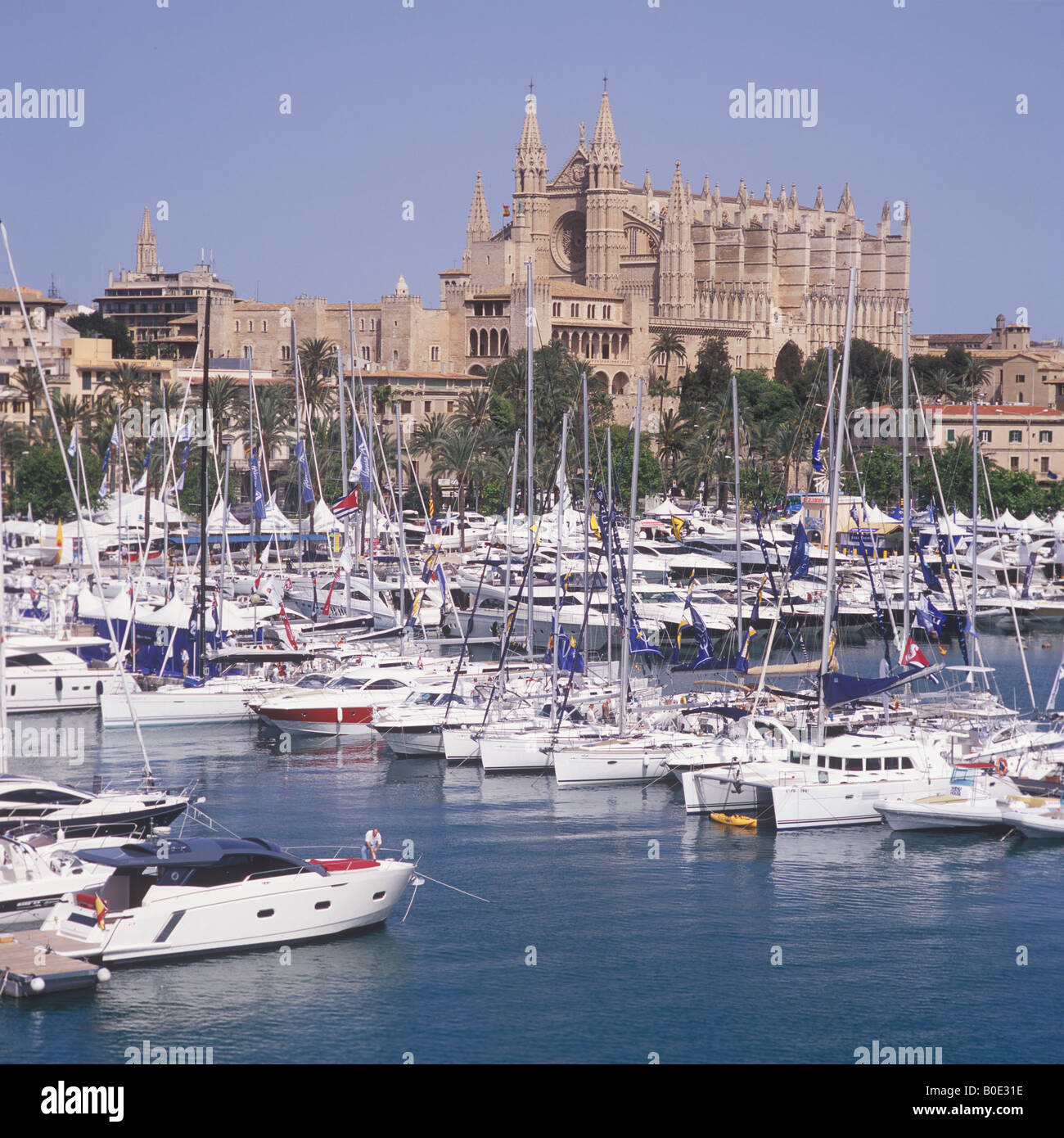 Vue panoramique sur Palma International Boat Show 2008 avec la cathédrale gothique, Majorque, Iles Baléares, Espagne. Banque D'Images Vue panoramique sur Palma International Boat Show 2008 avec la cathédrale gothique, Majorque, Iles Baléares, Espagne. Banque D'Images
