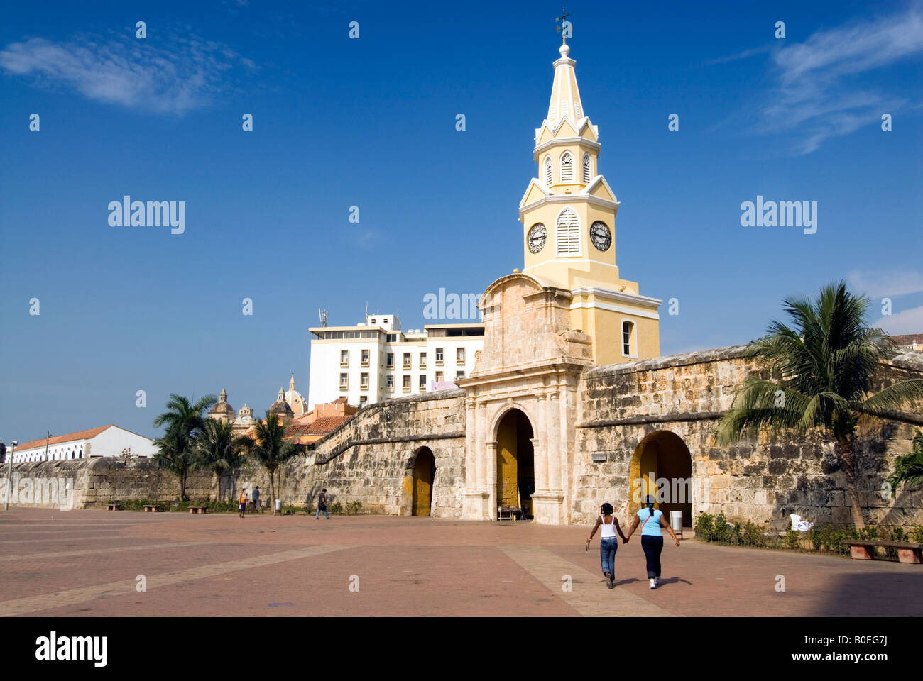 La tour de l'horloge Gate ou Puerta del Reloj, Cartagena de Indias, Colombie Banque D'Images