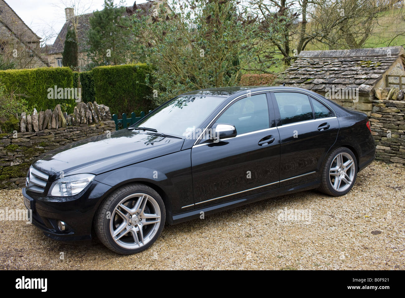 Mercedes C350 noir berline sport Cotswolds Oxfordshire Royaume-Uni Banque D'Images