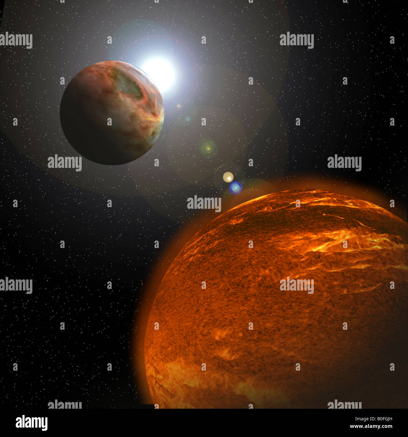 Planète, le Soleil et la Lune dans l'espace Banque D'Images