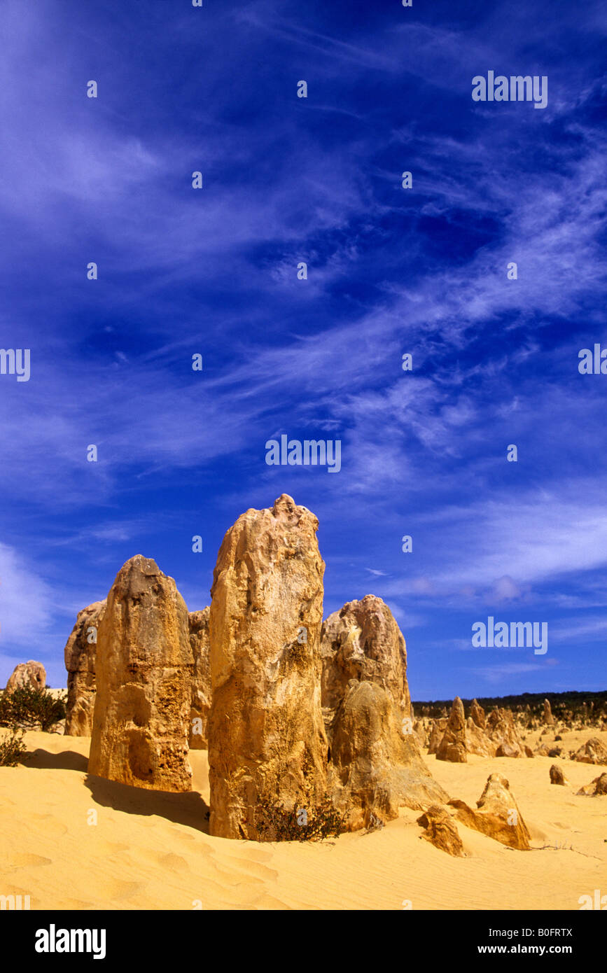 Les Pinnacles, le Parc National de Nambung, dans l'ouest de l'Australie. Banque D'Images