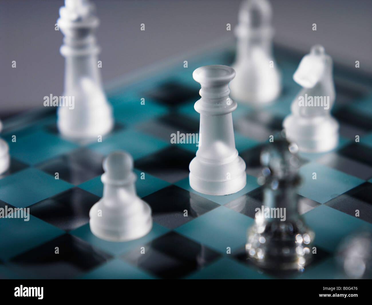 Portrait d'une partie d'échecs avec les pièces des échecs Banque D'Images