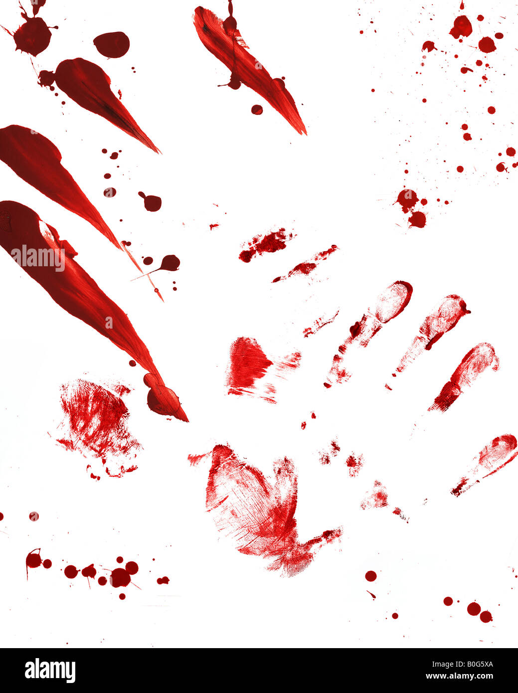 Main imprime et gouttes de sang Banque D'Images
