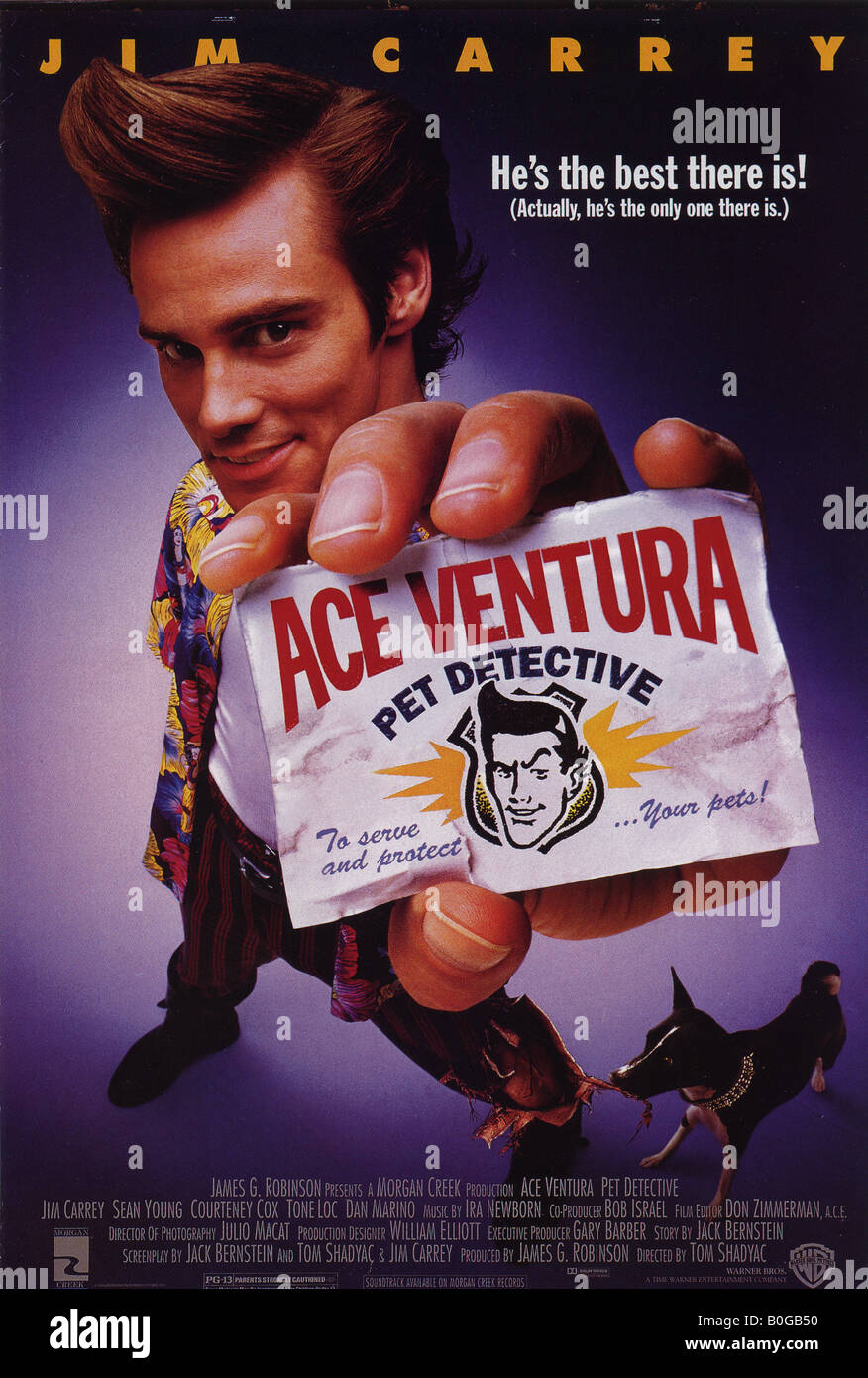 ACE VENTURA affiche pour 1994 Warner//Morgan Creek film avec Jim Carrey Banque D'Images