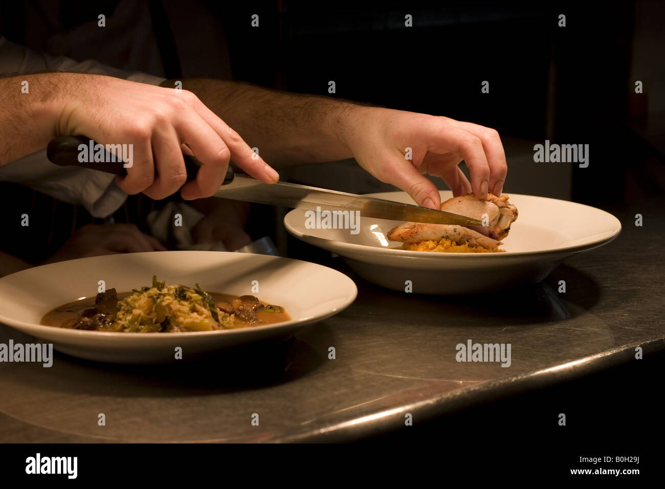 Placage chef de cuisine européenne moderne fine Banque D'Images