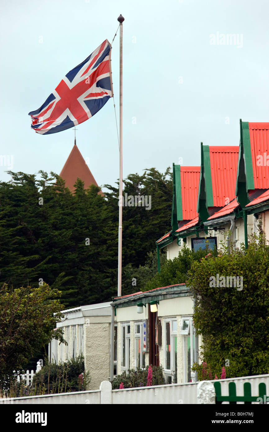 British Union Jack drapeau à Port Stanley dans les îles Falkland Banque D'Images