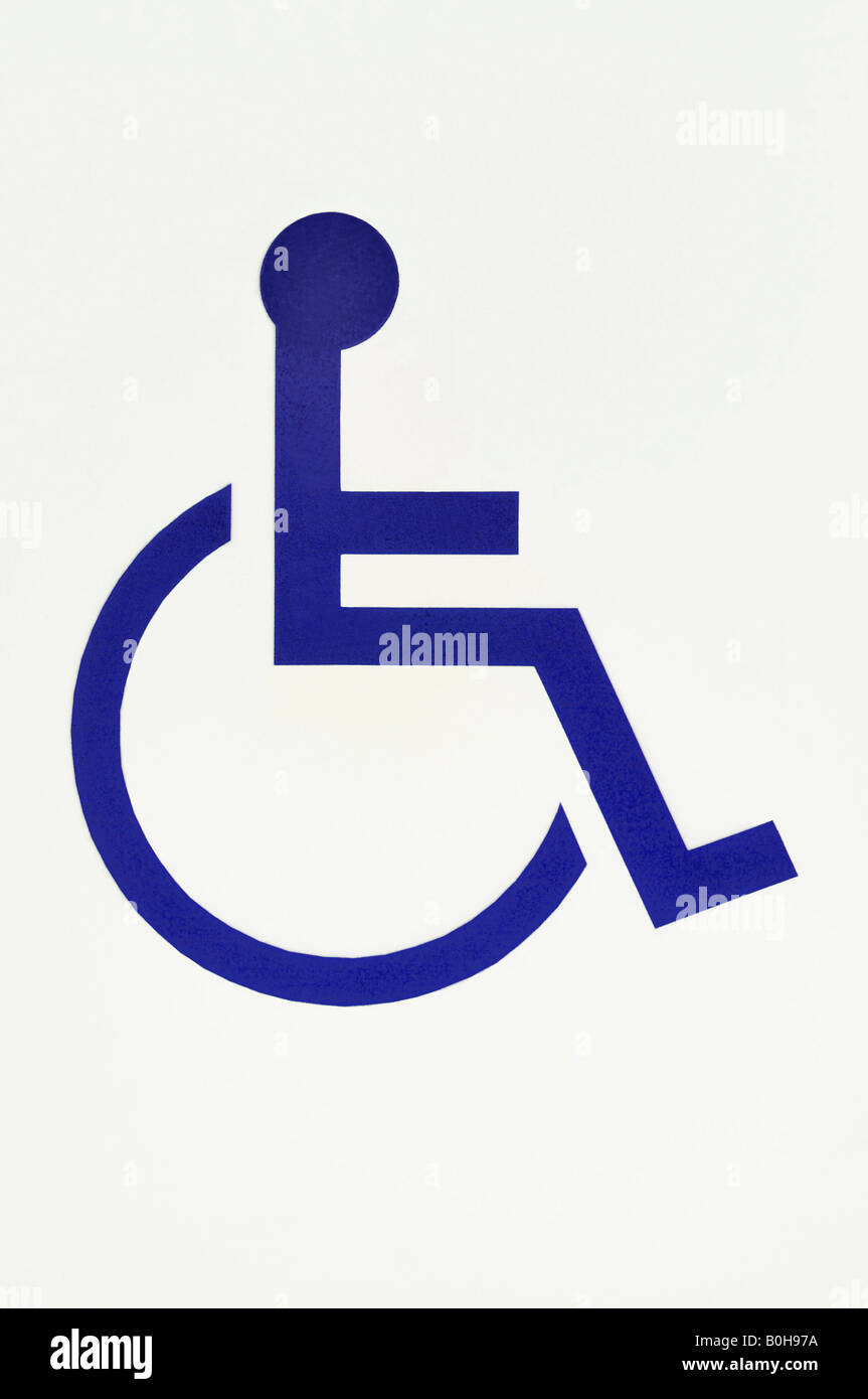 Le pictogramme d'un homme en fauteuil roulant, symbole handicapés Banque D'Images