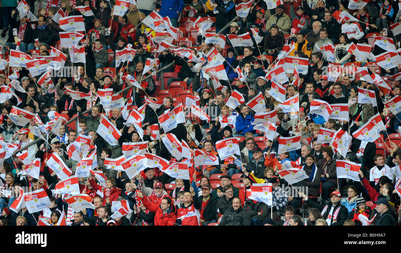 Bloc ventilateur, le VfB Stuttgart football club supporters, Allemagne Banque D'Images