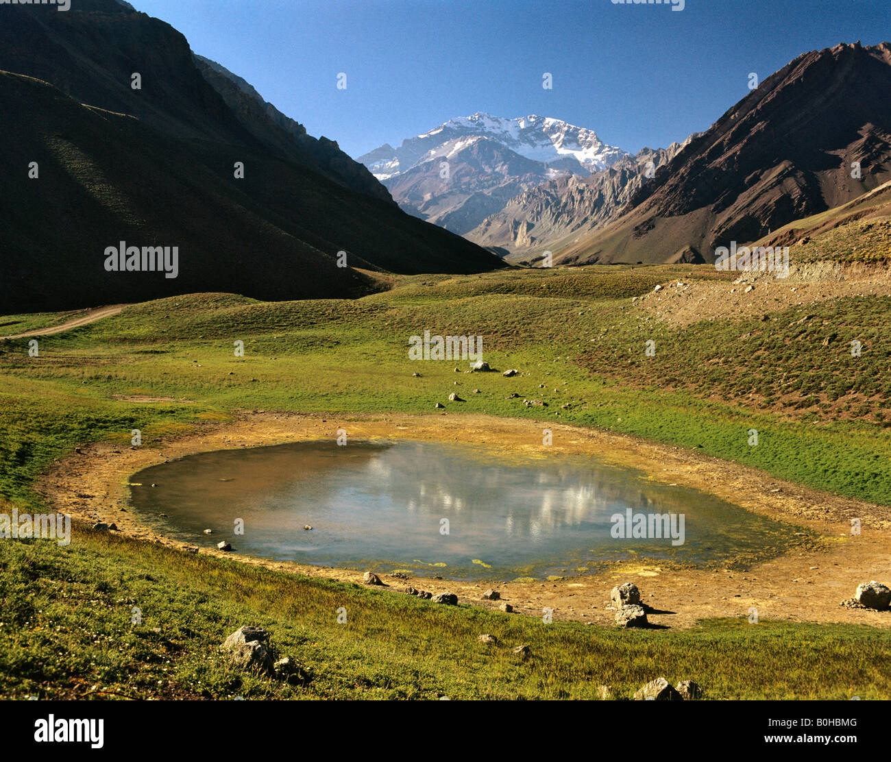 Mt. L'Aconcagua, vue depuis le sud, près de la frontière Cristo Redentor pass, 6962 m, la plus haute montagne d'Amérique du Sud, Mendoza, un Banque D'Images