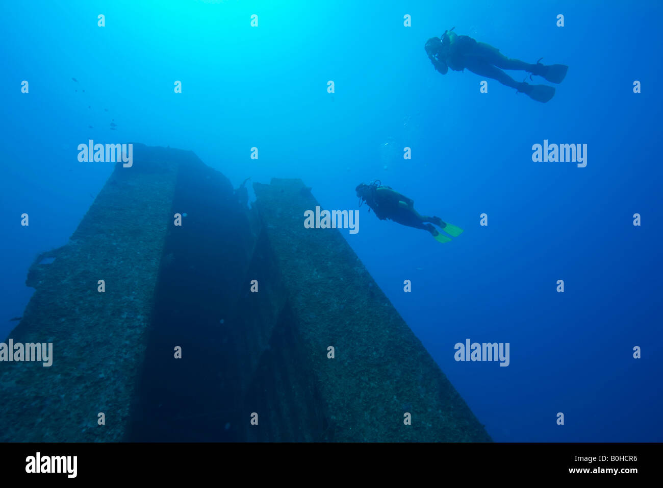 Odyssey Naufrage, 91 mètres, coulé en 2002 pour servir d'attraction touristique pour les amateurs de plongée sous-marine, Roatan, Honduras, Amérique Centrale Banque D'Images