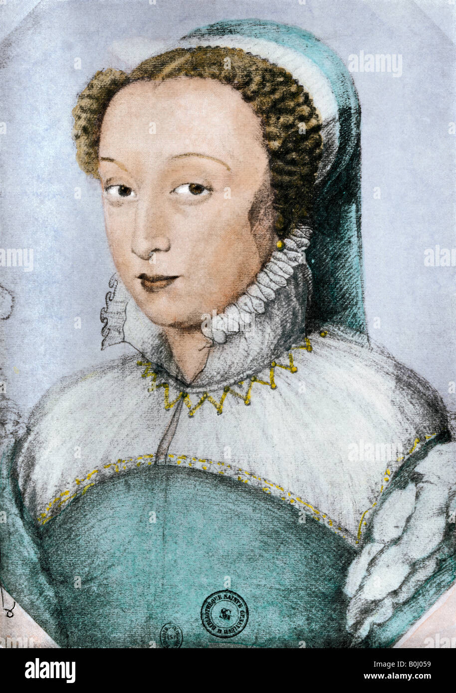 Catherine de Médicis, reine de France vers 1555. La main, d'une illustration de demi-teinte Banque D'Images