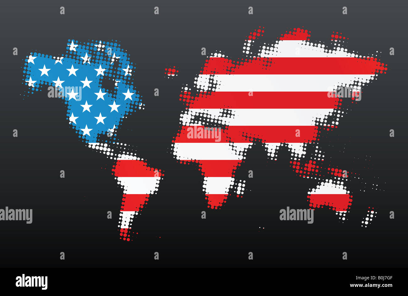 Vector illustration d'une conception moderne de demi-teinte populaire faite à partir de la carte du monde drapeau américain concept Banque D'Images