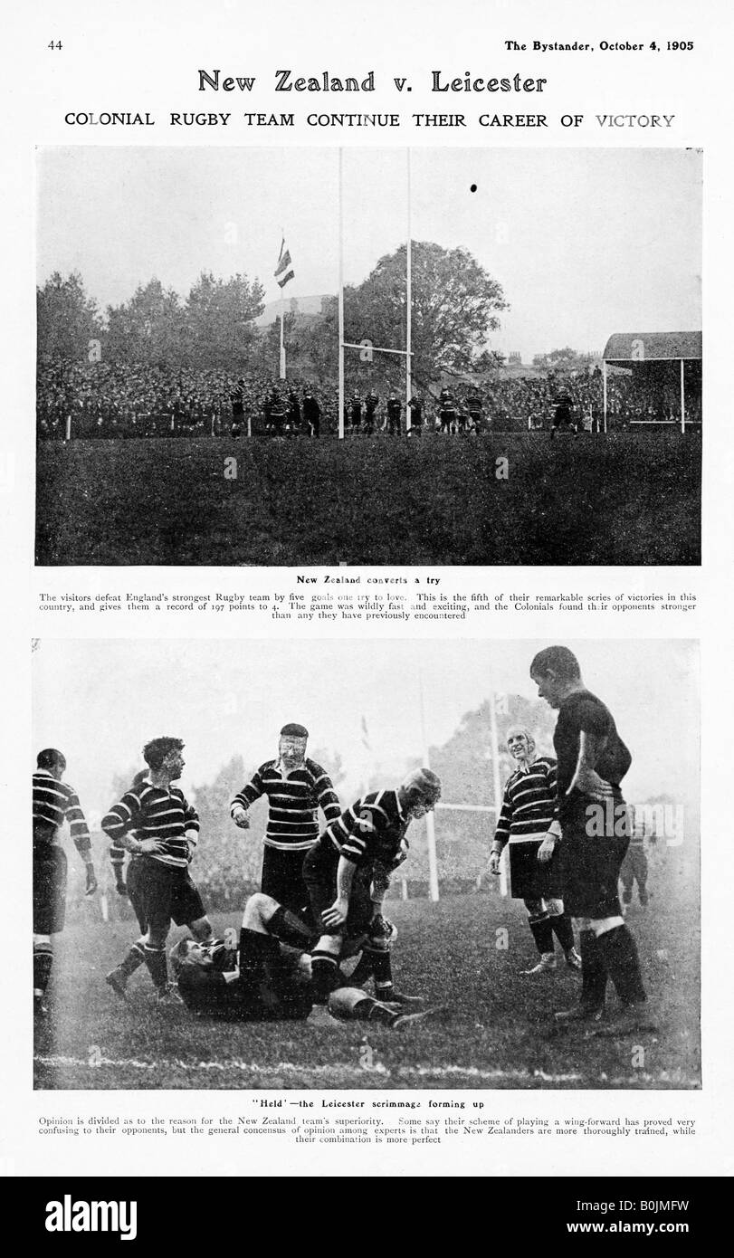 Leicester v Nouvelle-zélande 1905 photo d'un match dans l'action tous les Noirs d'origine la victoire dans leur rugby tour of Britain Banque D'Images