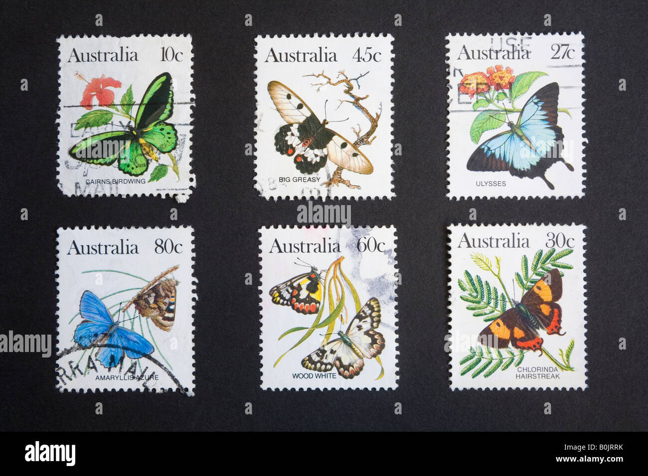 Australian timbres-poste illustrant les papillons Banque D'Images