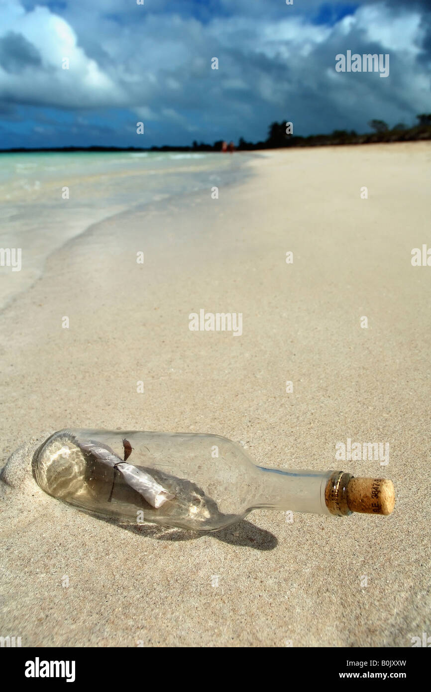 Message dans une bouteille sur la plage Banque D'Images