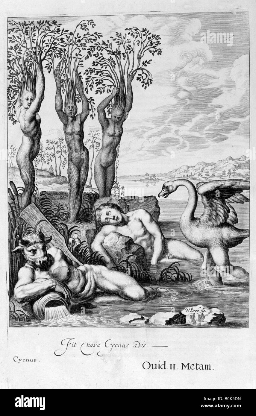 Cygnus transformé en un cygne et les sœurs de Phaeton dans les peupliers, 1655. Artiste : Michel de Marolles Banque D'Images