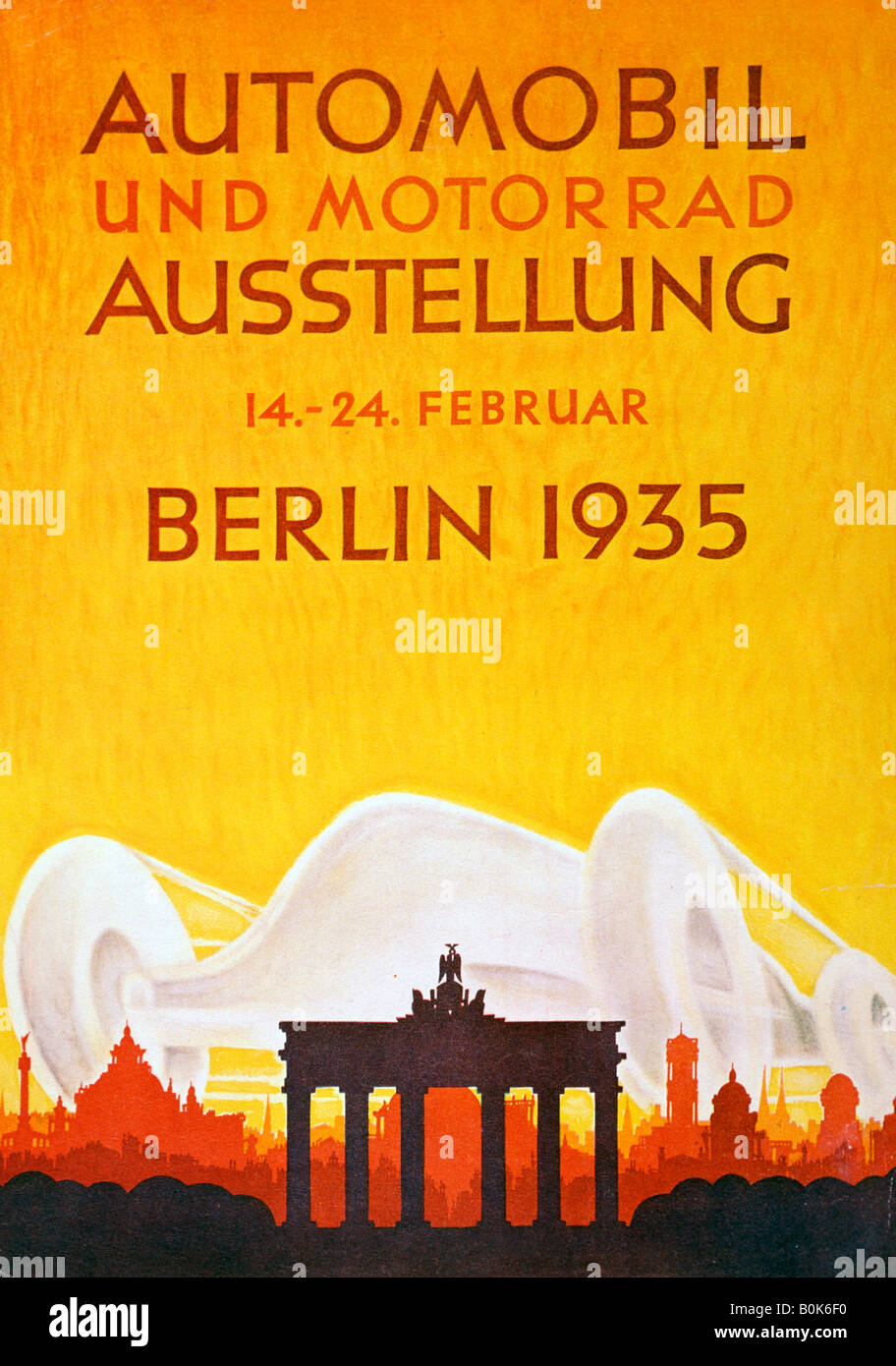 Affiche annonçant l'exposition d'automobiles et de motos à Berlin, février 1935. Artiste : Inconnu Banque D'Images