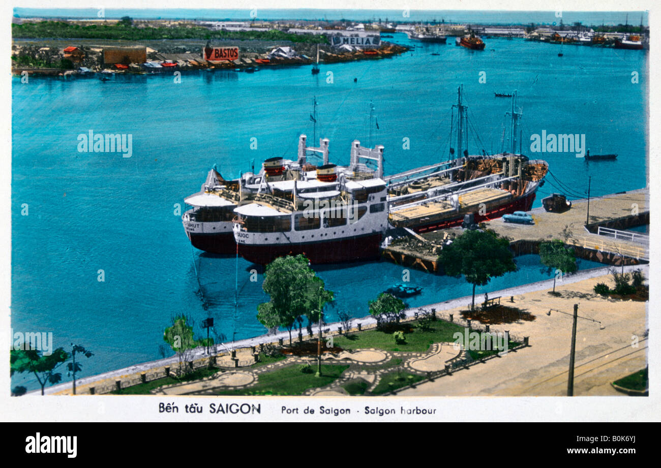 Le port de Saigon, l'Indochine française (Vietnam), 20e siècle. Artiste : Inconnu Banque D'Images