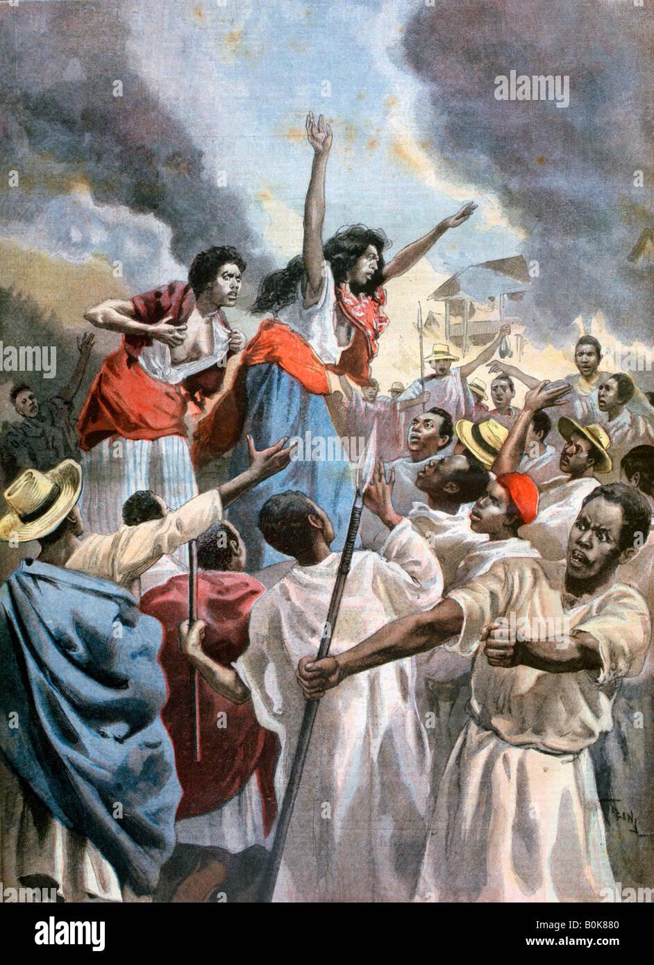 Les princesses royales prêchant la guerre sainte à Madagascar, 1894. Artiste : Oswaldo Tofani Banque D'Images