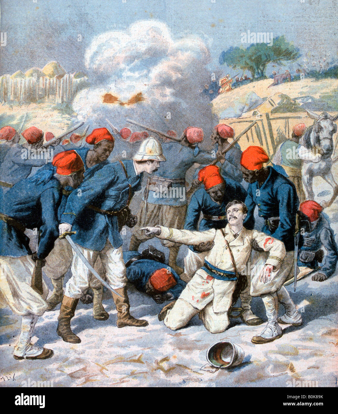 Décès du lieutenant Lecerf, bataille de Napa, Nigéria, 1894. Artiste : Frédéric Lix Banque D'Images