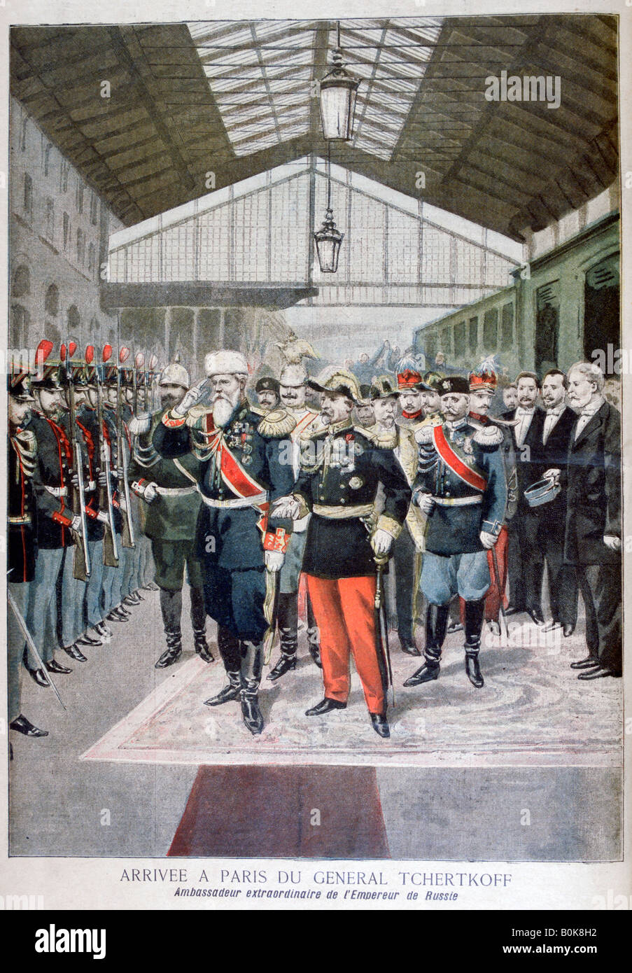 Arrivée du général Tchertkoff (Chertkov), ambassadeur de Russie en France, Paris, 1895. Artiste : Inconnu Banque D'Images