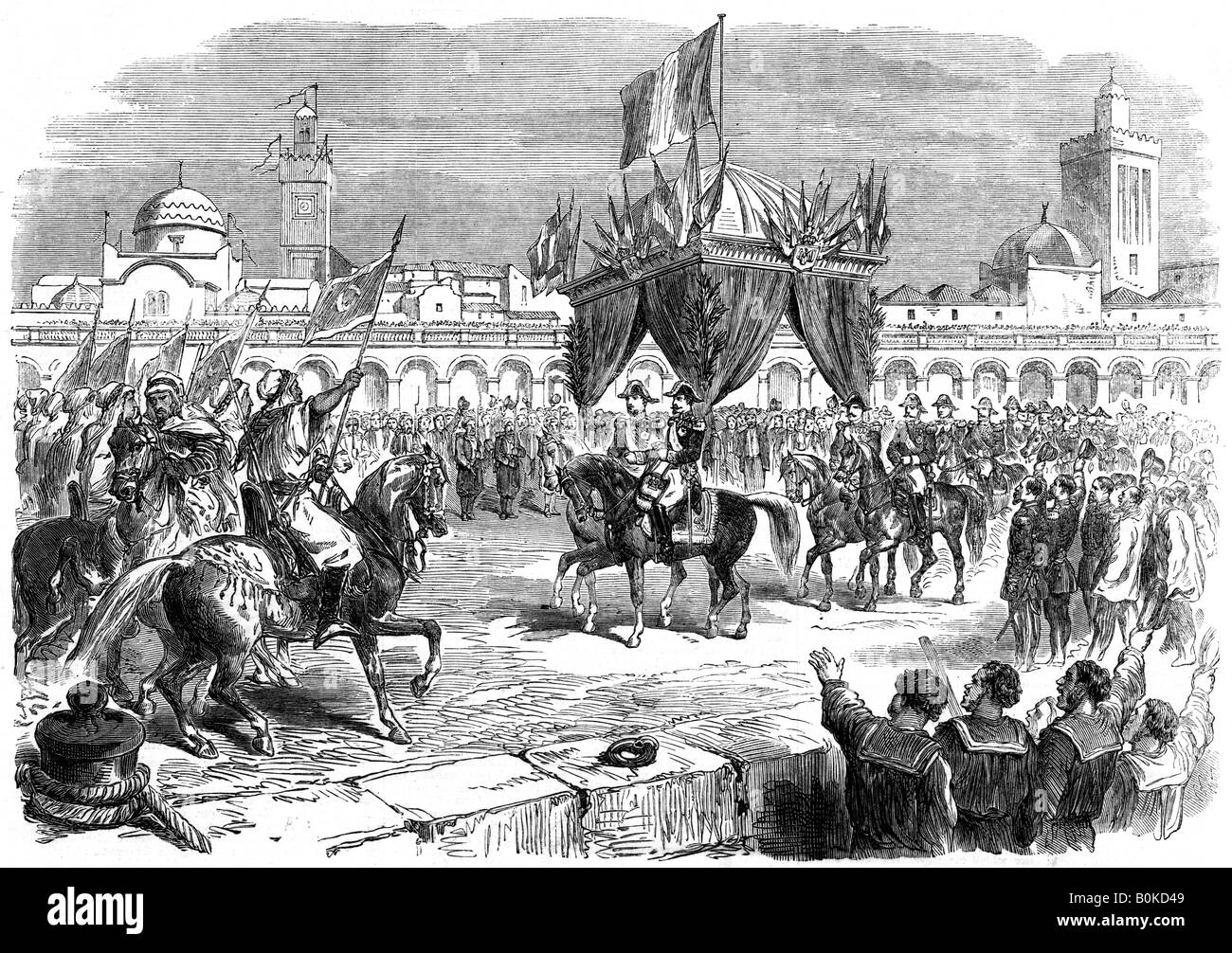 La réception de l'empereur de France sur le quai d'Alger, 1865. Artiste : Inconnu Banque D'Images