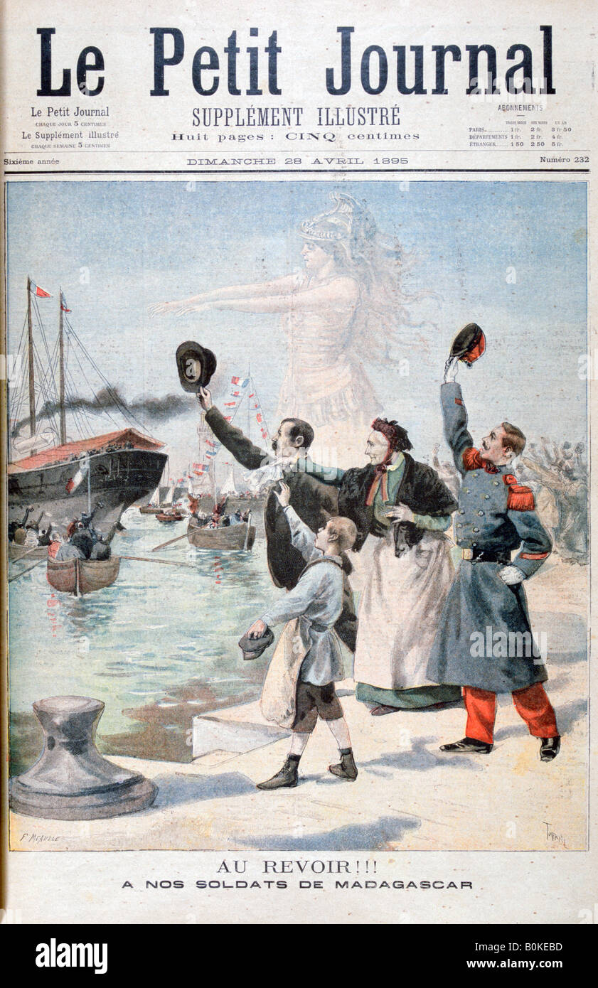 Au revoir ! !, les soldats français sur la route de Madagascar, 1895. Artiste : F Meaulle Banque D'Images