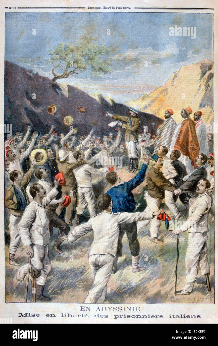 Mise en liberté des prisonniers italiens, l'Abyssinie, 1896. Artiste : F Meaulle Banque D'Images