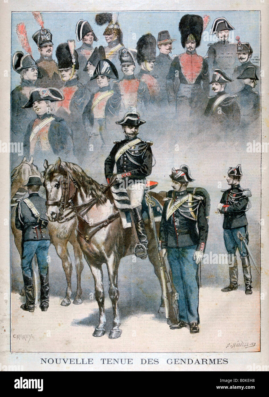 Nouvel uniforme des gendarmes, 1896. Artiste : F Meaulle Banque D'Images