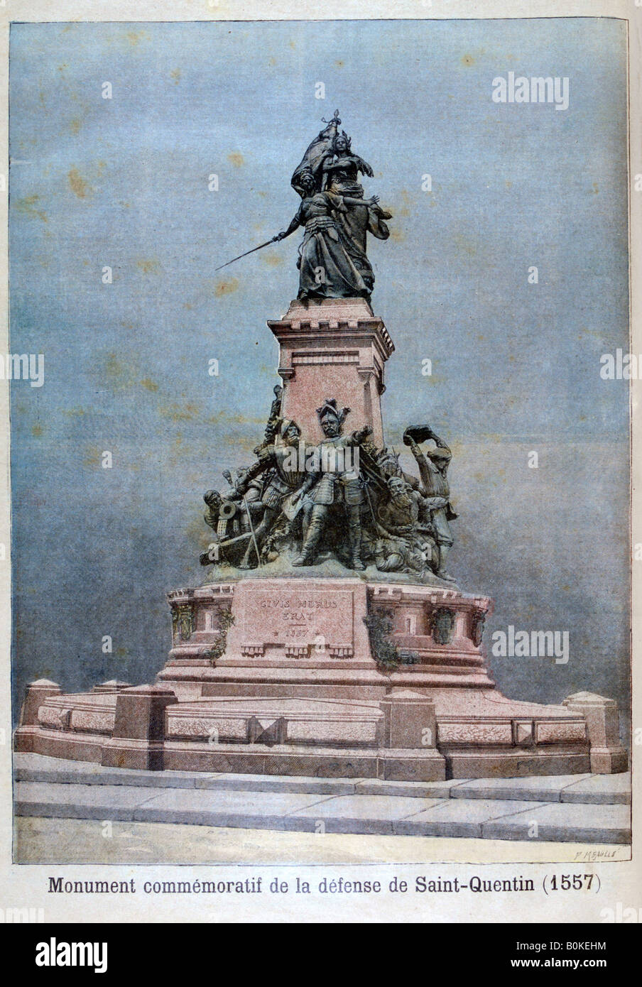 Monument de la défense de St Quentin, 1557, (1896). Artiste : F Meaulle Banque D'Images