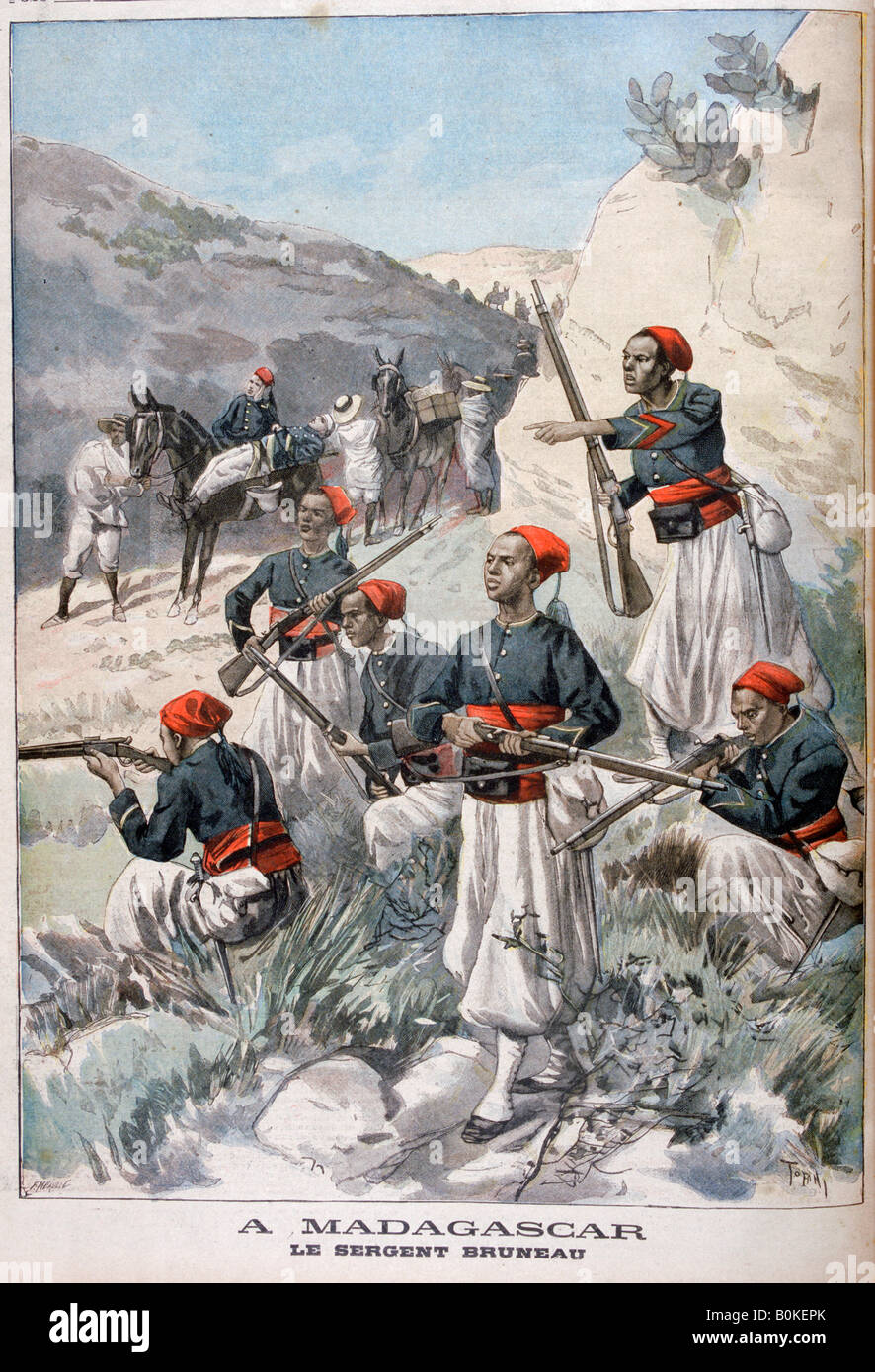 Les troupes sénégalaises, Madagascar, 1897. Artiste : Oswaldo Tofani Banque D'Images