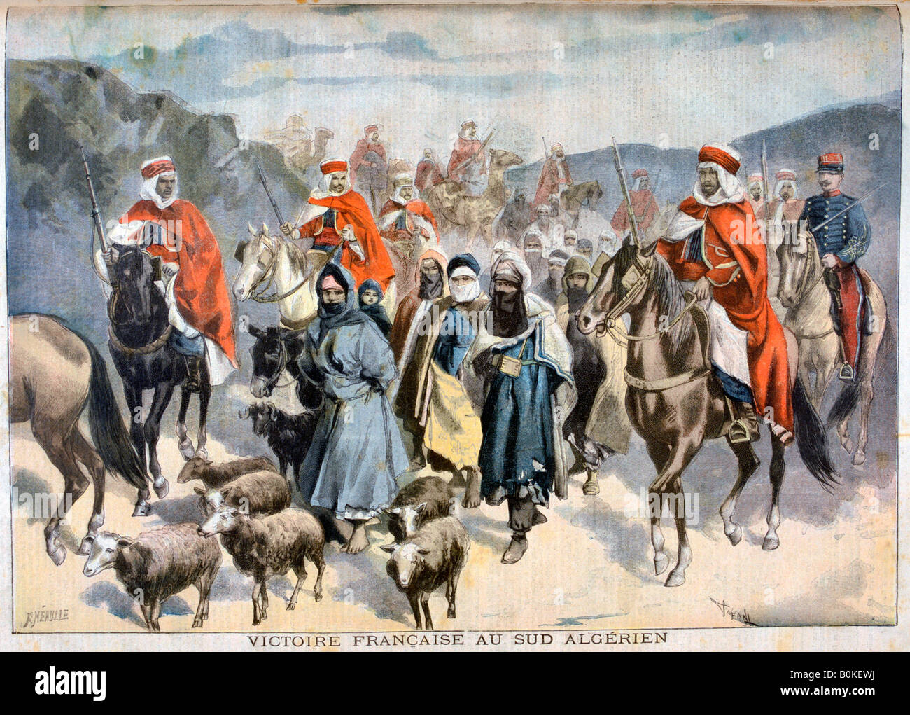 La victoire française dans le sud de l'Algérie, 1897. Artiste : F Meaulle Banque D'Images