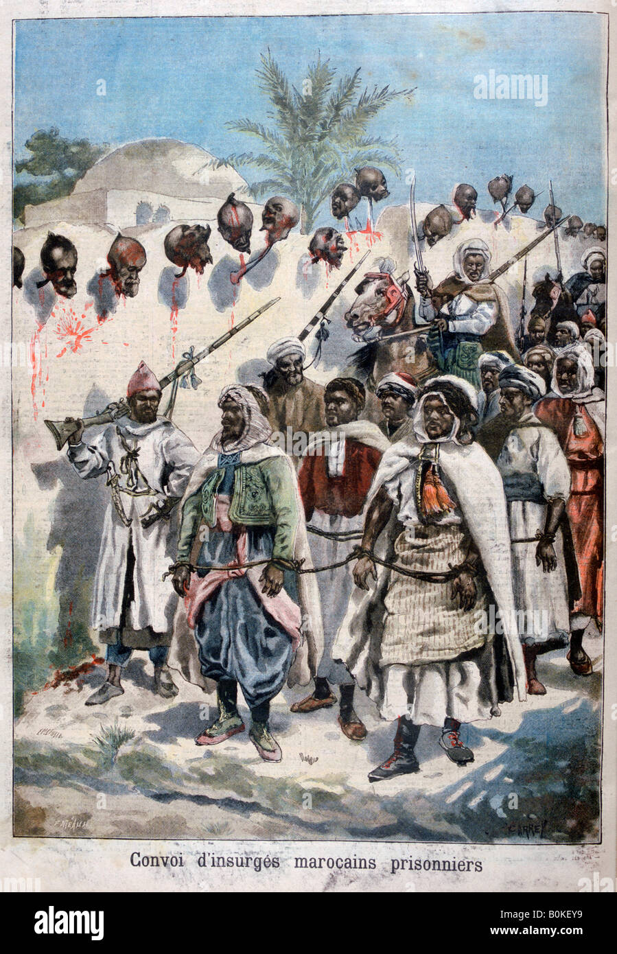 Colonne de Marocains d'insurgés faits prisonniers à Tadla par Sultan Abdul-Hafiz's Army, 1897. Artiste : F Meaulle Banque D'Images